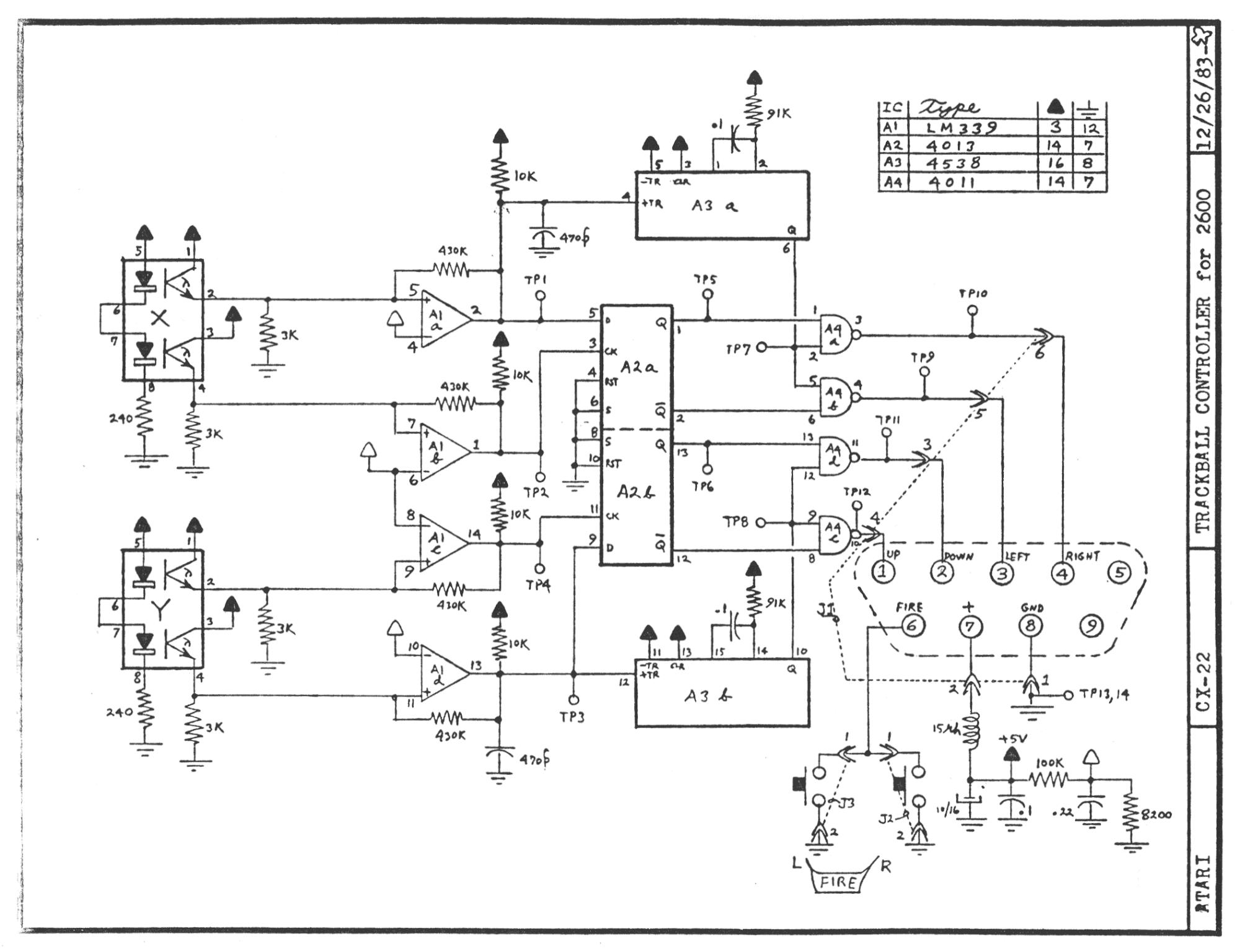 Atari 2600 CX22 Trakball Schematic