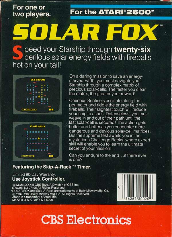Solar Fox - Box Back