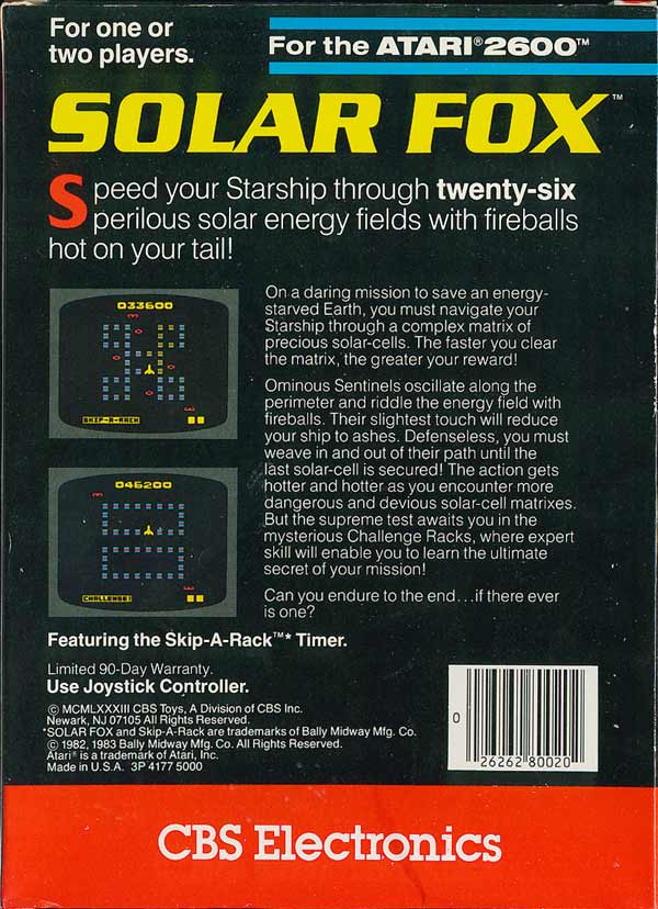 Solar Fox - Box Back