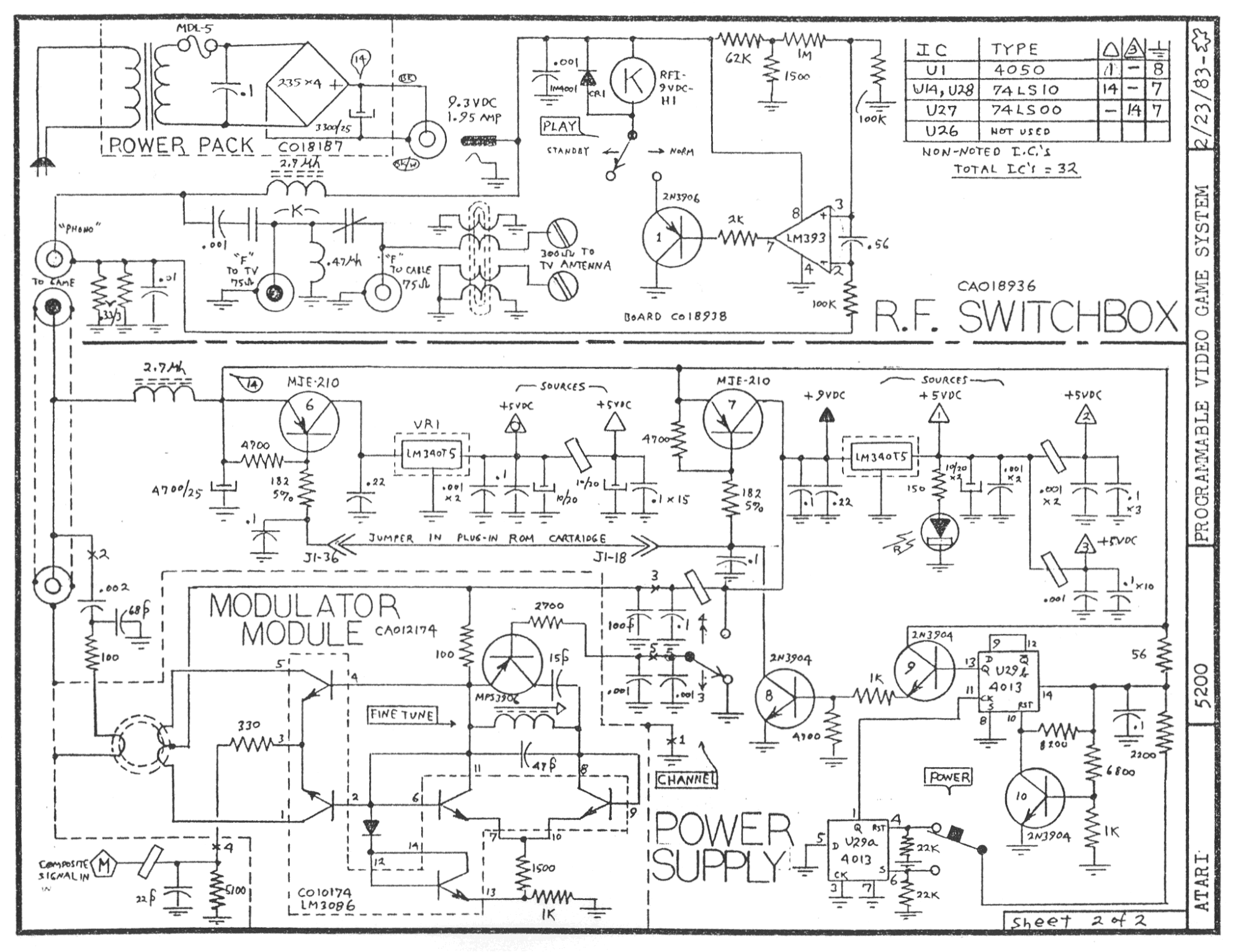 Atari 5200 RF Switchbox Schematic