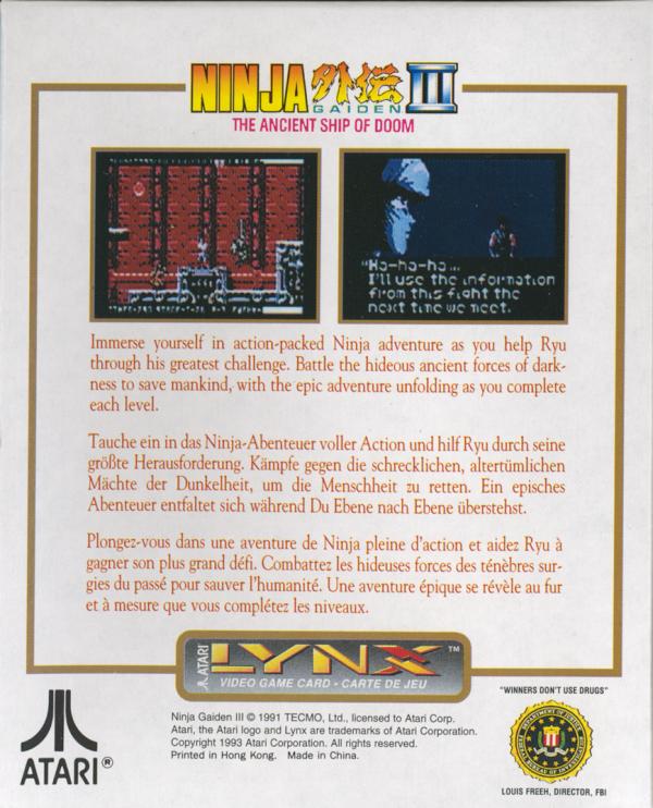 Ninja Gaiden III: Ancient Ship of Doom - Box Back