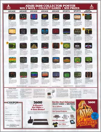 Page 1, Asteroids, Battlezone, Centipede, Crossbow, Crystal Castles, Dark Chambers, Defender II, Desert Falcon, Donkey Kong, Donkey Kong Junior, Galaxian, Gravitar, Joust, Jr. Pac-Man, Jungle Hunt, Kangaroo, Mario Bros., Midnight Magic, Millipede, Missile Command, Moon Patrol, Mouse Trap, Ms. Pac-Man, Phoenix, Pole Position, Q*bert, RealSports Baseball, RealSports Basketball, RealSports Boxing, RealSports Football, RealSports Soccer, RealSports Tennis, RealSports Volleyball, Solaris, Space Invaders, Sprintmaster, Super Baseball, Super Football, Vanguard, Venture