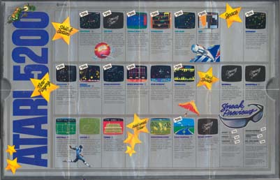 Page 4, Centipede, Countermeasure, Defender, Dig Dug, Galaxian, Joust, Jungle Hunt, Kangaroo, Missile Command, Moon Patrol, Ms. Pac-Man, Pac-Man, Pengo, Pole Position, Qix, Realsports Baseball, Realsports Basketball, Realsports Football, Realsports Soccer, Realsports Tennis, Robotron: 2084, Space Dungeon, Space Invaders, Sport Goofy, Star Raiders, Tempest, Vanguard